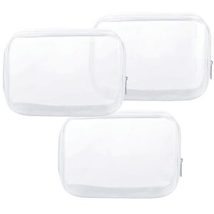 5 Pack Clear Plastic Zippered Toiletry Carry Pouch TSA Approved Toiletry Bag Portable Cosmetic Makeup Bag for Vacation, Bathroom and Organizing (White 3Pcs, Small)