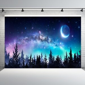 aofoto 10x7ft starry night forest backdrop beautiful universe galaxy stars and moon nature summer sky nebula nightscape milky way background photo studio props vinyl parties events poster banner