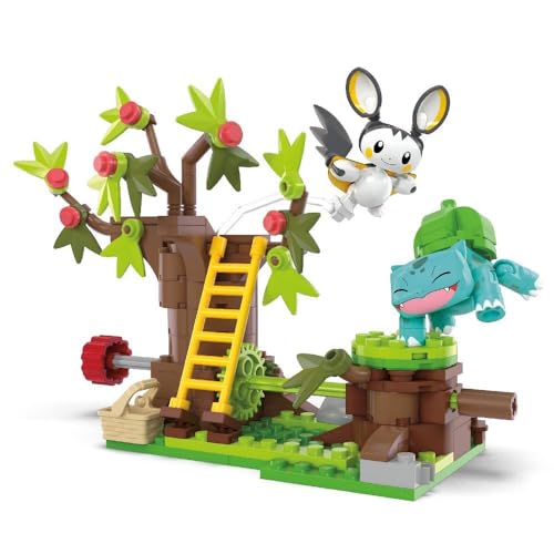 Mega Pokémon Building Toys Set Emolga and Bulbasaur’s Charming Woods with 194 Pieces, 2 Poseable Characters and Motion, for Kids