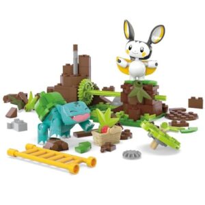 Mega Pokémon Building Toys Set Emolga and Bulbasaur’s Charming Woods with 194 Pieces, 2 Poseable Characters and Motion, for Kids