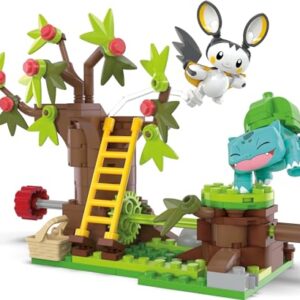 Mega Pokémon Building Toys Set Emolga and Bulbasaur’s Charming Woods with 194 Pieces, 2 Poseable Characters and Motion, for Kids