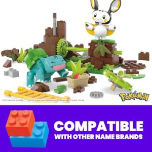 Mega Pokémon Building Toys Set Emolga and Bulbasaur’s Charming Woods with 194 Pieces, 2 Poseable Characters and Motion, for Kids