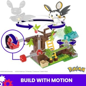 Mega Pokémon Building Toys Set Emolga and Bulbasaur’s Charming Woods with 194 Pieces, 2 Poseable Characters and Motion, for Kids