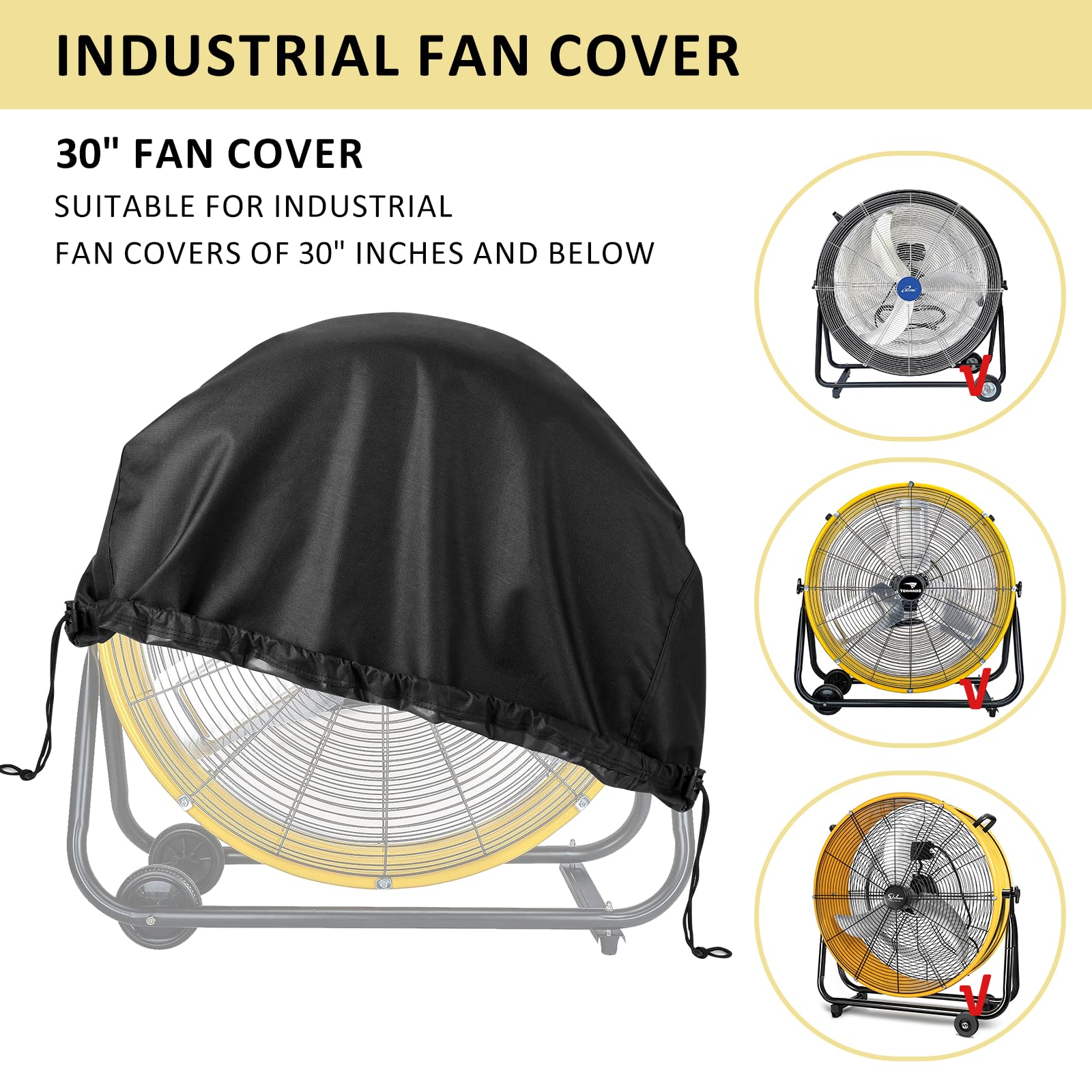 KINPEE Industrial Fan Cover, Waterproof & Dustproof Cover for 30" High Velocity Movement Heavy Duty Drum Fan, Heavy Duty Outdoor Floor Fan Cover, 600D Oxford Fabric, Fits up to 36x11x36 inches(Black)