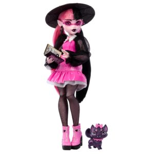 monster high draculaura doll with pet bat-cat count fabulous & accessories like backpack, spell book, bento box & more