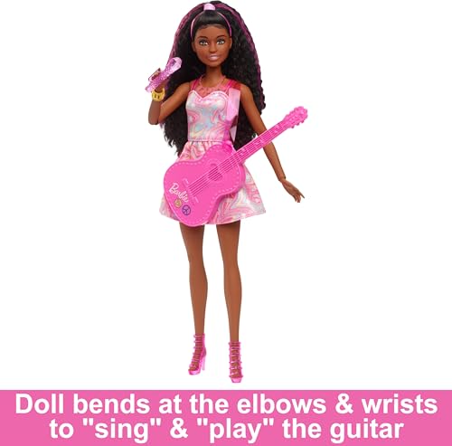 Barbie 65th Anniversary Doll & 10 Accessories, Pop Star Set with Brunette Singer Doll, Toy Stage with Moving Feature & More