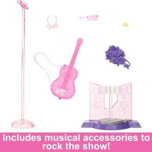 Barbie 65th Anniversary Doll & 10 Accessories, Pop Star Set with Brunette Singer Doll, Toy Stage with Moving Feature & More