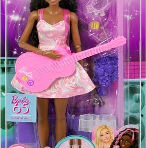 Barbie 65th Anniversary Doll & 10 Accessories, Pop Star Set with Brunette Singer Doll, Toy Stage with Moving Feature & More