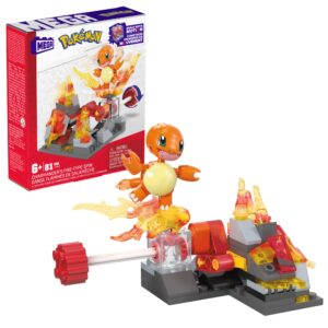 Mega Pokémon Building Toys Set Charmander’s Fire-Type Spin with 81 Pieces, 1 Poseable Character and Motion, for Kids