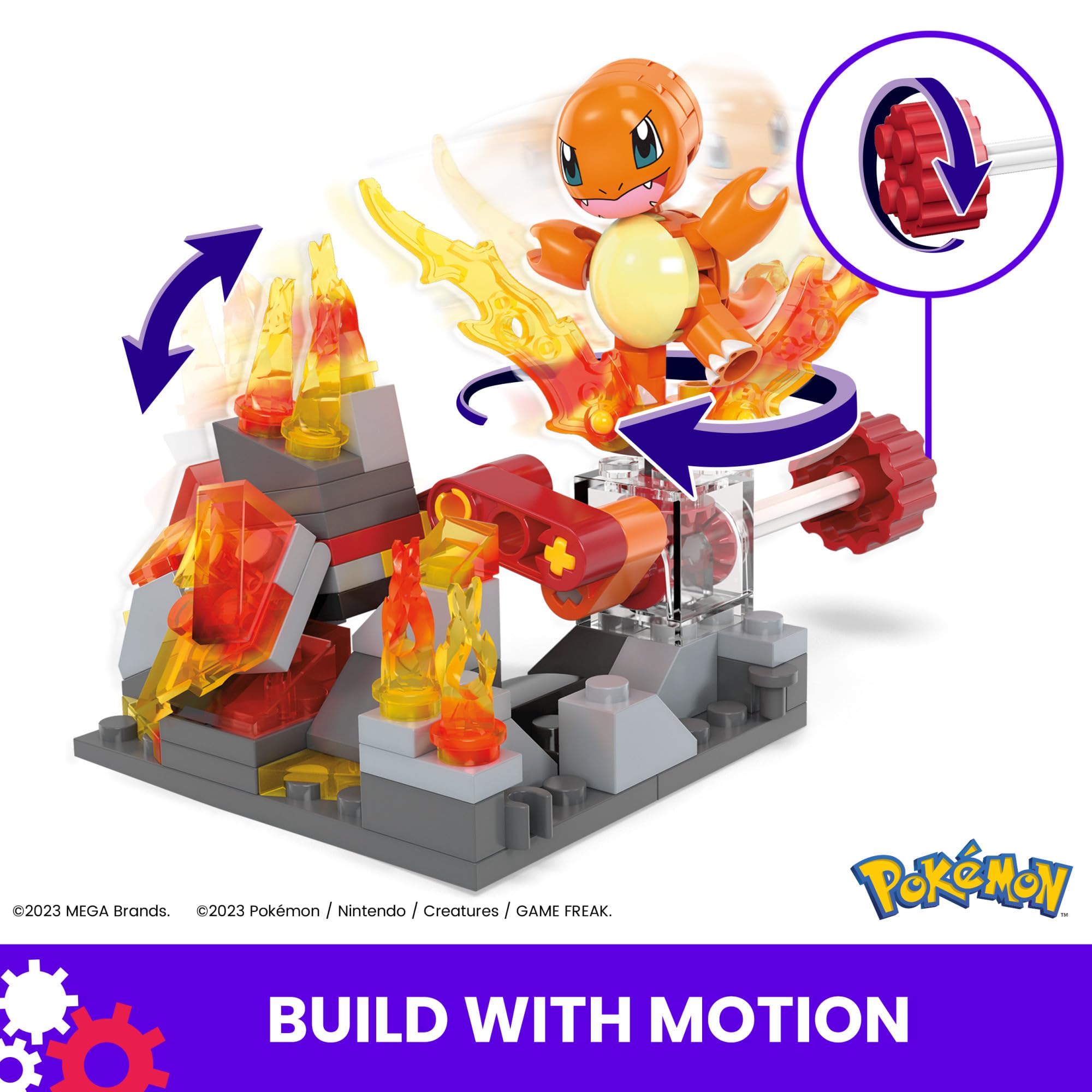 Mega Pokémon Building Toys Set Charmander’s Fire-Type Spin with 81 Pieces, 1 Poseable Character and Motion, for Kids