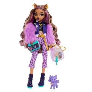 Monster High Clawdeen Wolf Doll with Pet Dog Crescent & Accessories like Backpack, Planner, Snacks & More