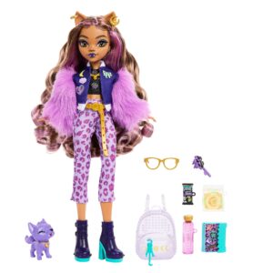 Monster High Clawdeen Wolf Doll with Pet Dog Crescent & Accessories like Backpack, Planner, Snacks & More