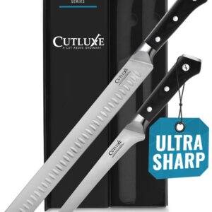 Cutluxe BBQ Carving Knife Set – Brisket Slicing Knife and Boning Knife for Meat Cutting – Professional Knife with Razor Sharp German Steel, Full Tang, Ergonomic Handles – Artisan Series