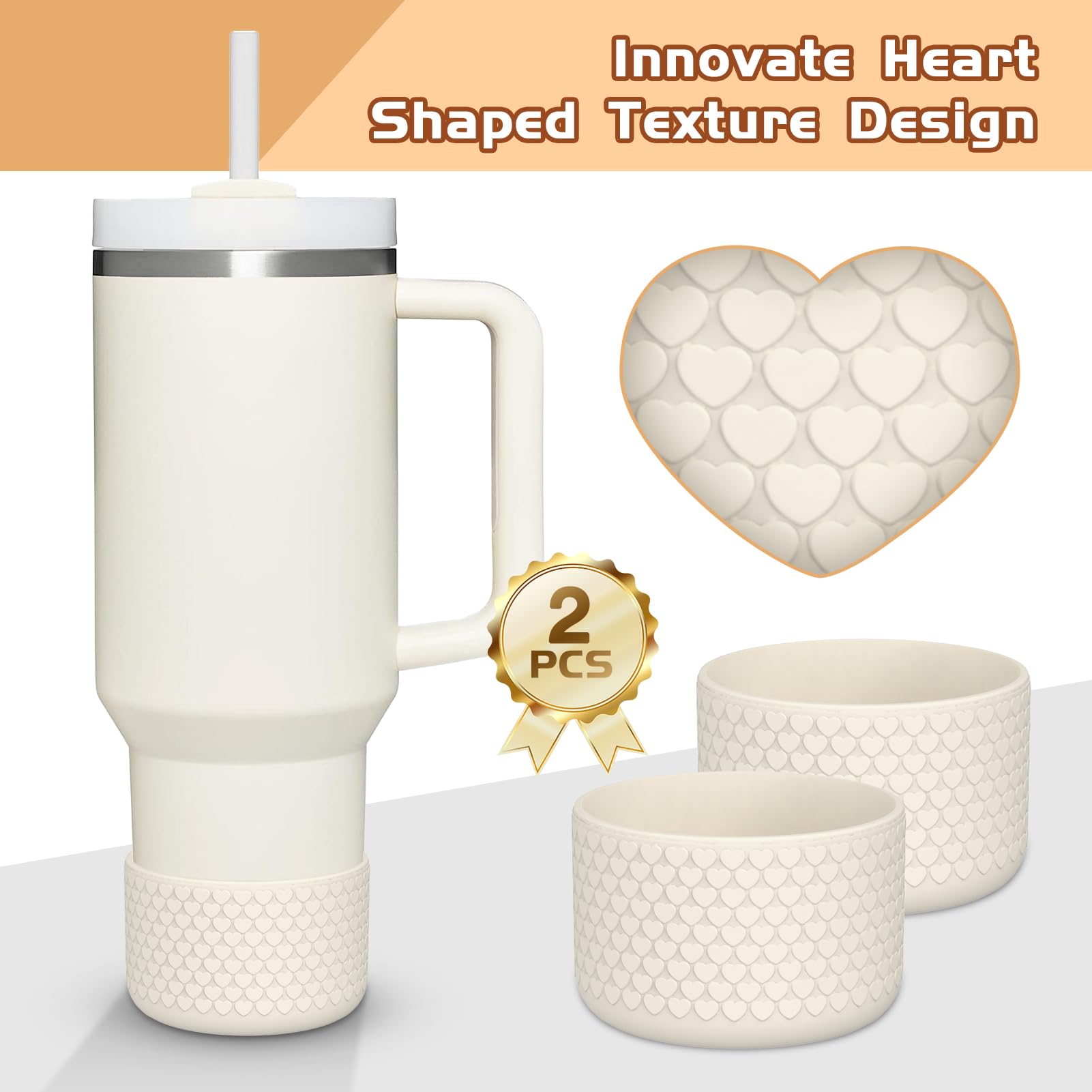 WUQID Heart Shaped Texture Silicone Boot Compatible with Stanle Quencher H2.0 & IceFlow Flip 20oz 30oz 40oz and Hydro Sport Flask 12-24oz, Anti-Slip Bottle Bottom Sleeve Cover