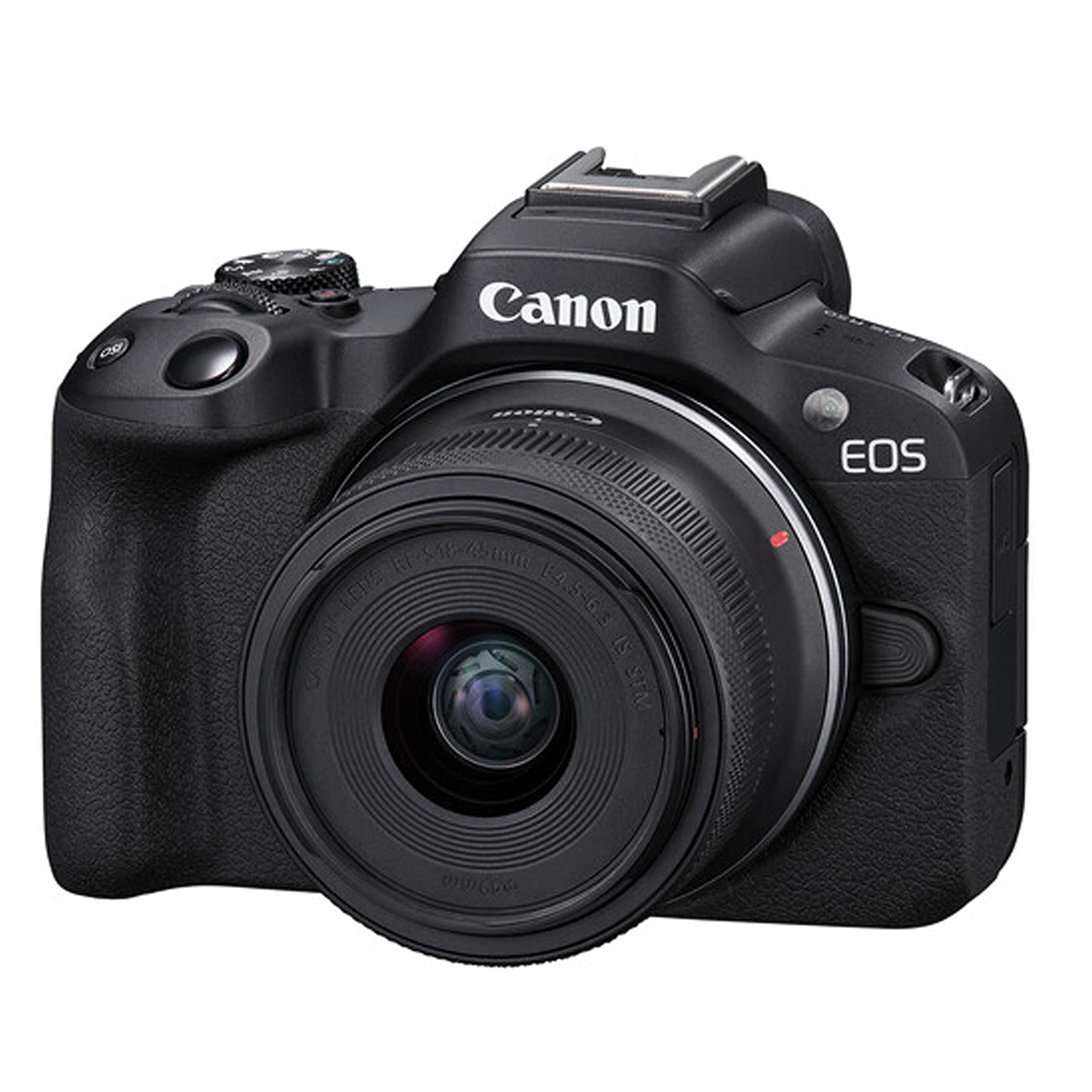 Canon EOS R50 Mirrorless Camera with RF-S 18-45mm f/4.5-6.3 is STM Lens+ 128GB Memory + LED Video Light + Microphone + Back Pack + Steady Grip Pod + Tripod + Filters + Software + More (Renewed)