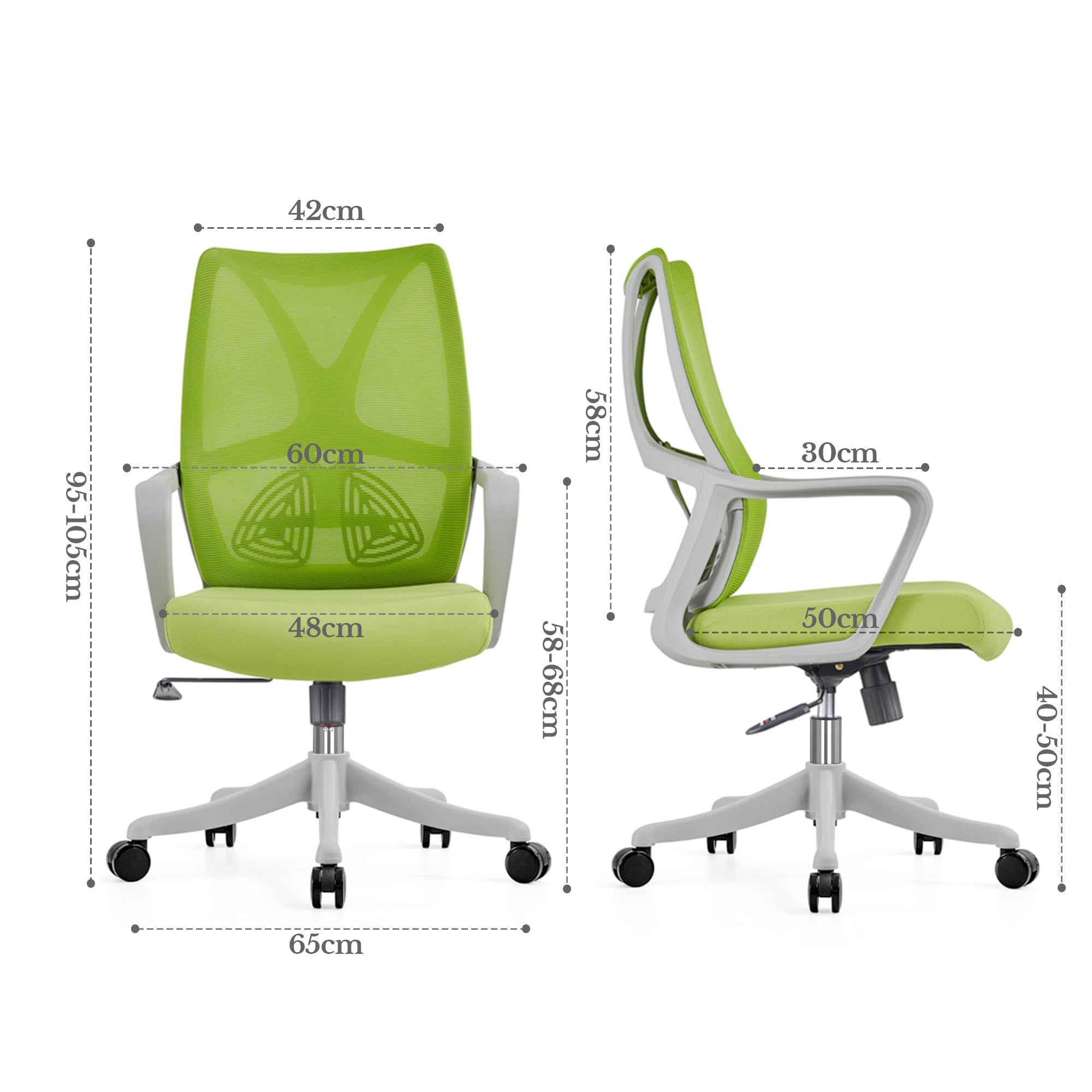 Waissdea Office Chair - big and Tall Office Chair, Ergonomic Desk Chair, Mid-Back Computer Chair, Tilting Height Adjustment Home Office Desk Chairs, Breathable Mesh Desk Chair (Green)