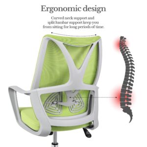 Waissdea Office Chair - big and Tall Office Chair, Ergonomic Desk Chair, Mid-Back Computer Chair, Tilting Height Adjustment Home Office Desk Chairs, Breathable Mesh Desk Chair (Green)