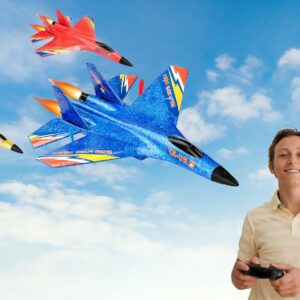 Aketoy Remote Control Airplane Easy to Fly Ultra Long Range RC Glider for Kids & Beginners with LEDs (Blue)