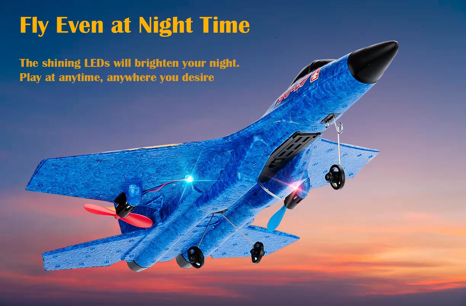 Aketoy Remote Control Airplane Easy to Fly Ultra Long Range RC Glider for Kids & Beginners with LEDs (Blue)