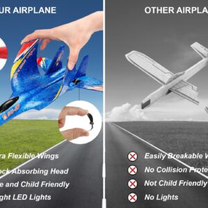 Aketoy Remote Control Airplane Easy to Fly Ultra Long Range RC Glider for Kids & Beginners with LEDs (Blue)