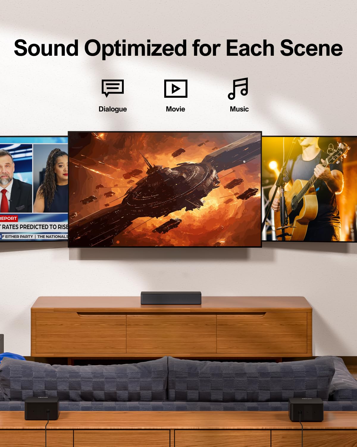 ULTIMEA 5.1 Sound Bar Compatible with Dolby Atmos, Peak Power 410W, Sound Bar for Smart TV with Subwoofer, 3D Surround Sound System for TV, Surround and Bass Adjustable Home Theater, Poseidon D60