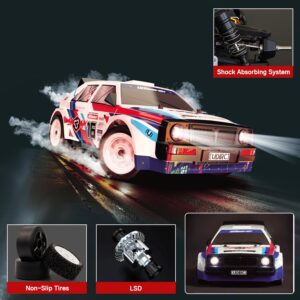 Losbenco RC Drift Car 1/16 Scale 30+MPH Remote Control Car, Upgraded Brush Motor RC Off-Road Car with 2 Rechargeable Batteries, 2 Sets of Tires, and Light for 8-12 Years Old