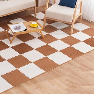 20 pcs 12x12in interlocking foam puzzle carpet tiles,thick design non-slip shaggy square area rug easy to put together and clean texture play ground mats(color:coffee+white)