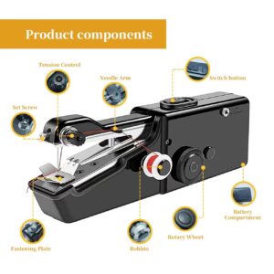 Handheld Sewing Machine,Mini Sewing Machine for Quick Stitching,Portable Sewing Machine Suitable for Home,Travel and DIY,Electric Handheld Sewing Machine for Beginners，easy，Black