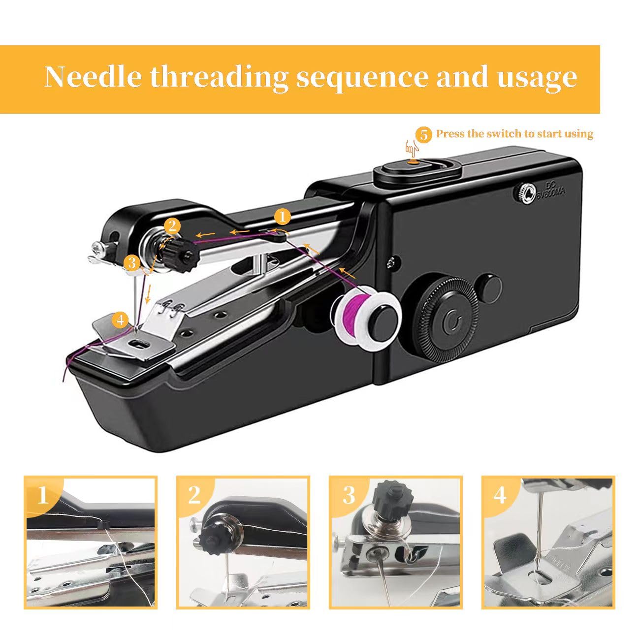 Handheld Sewing Machine,Mini Sewing Machine for Quick Stitching,Portable Sewing Machine Suitable for Home,Travel and DIY,Electric Handheld Sewing Machine for Beginners，easy，Black