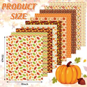 Whaline 10Pcs Fall Cotton Fabric Bundles 18 x 22 Inch Fall Leaves Pumpkin Wave Dot Fat Quarters Autumn Quilting Patchwork Squares Sewing Fabrics for Fall Thanksgiving DIY Handmade Craft Party Decor