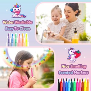 beefunni Unicorn Fruit Scented Markers Set 56 Pcs, Art Supplies for Kids 4-6-8, Arts and Crafts Coloring Set, Markers Pencil Crayon&Gel Pen Drawing Kits - Birthday Gifts for Girls 4 5 6 7 8 Year Old