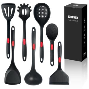 silicone kitchen utensili 7-pcs, bpa free silicone cooking set, for nonstick cookware heat resistant spatula set, colander, turner, spoon, pasta server, spatula dishwasher safe