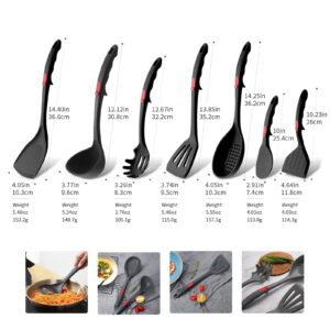 Silicone Kitchen Utensili 7-Pcs, BPA Free Silicone Cooking Set, for Nonstick cookware Heat Resistant Spatula set, Colander, Turner, Spoon, Pasta Server, Spatula Dishwasher safe