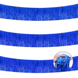 BEISHIDA 3 Packs Metallic Foil Fringe Garland Blue Wall Hanging Tinsel Fringe Banners for Valentine New Year Parade Floats Bridal Shower Wedding Birthday Holiday Party Decoration(30 Feet)