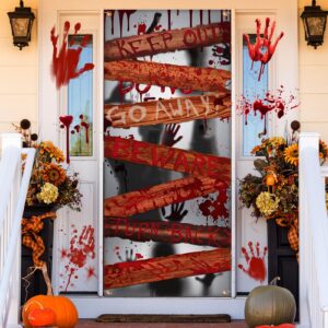 Large Halloween Zombie Door Cover, 35X73 Inch Bloody Handprint Halloween Front Door Cover Decoration Shadowy Figure Halloween Poster Scary Haunted House Party Supplies for Porch Indoor Office Window