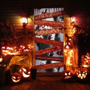 Large Halloween Zombie Door Cover, 35X73 Inch Bloody Handprint Halloween Front Door Cover Decoration Shadowy Figure Halloween Poster Scary Haunted House Party Supplies for Porch Indoor Office Window