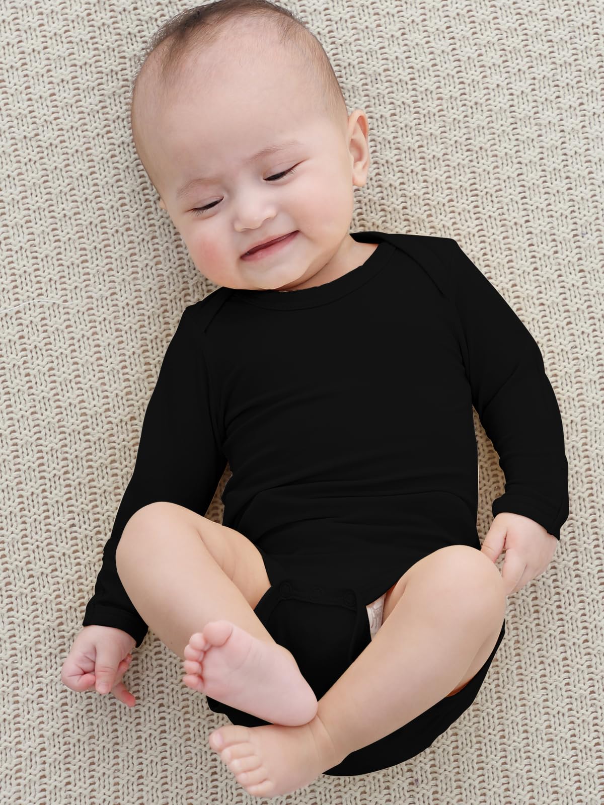 GUISBY Baby Rayon made from Bamboo Bodysuit, Cozy Long Sleeve Bodysuits Sleep'N Play Romper Black 3-6 Months