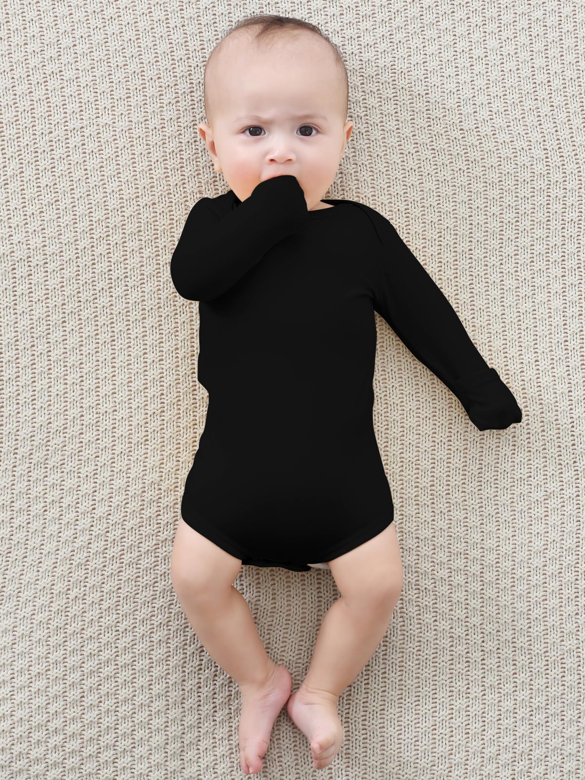 GUISBY Baby Rayon made from Bamboo Bodysuit, Cozy Long Sleeve Bodysuits Sleep'N Play Romper Black 3-6 Months