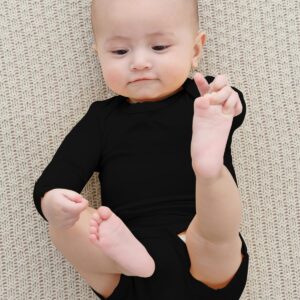 GUISBY Baby Rayon made from Bamboo Bodysuit, Cozy Long Sleeve Bodysuits Sleep'N Play Romper Black 3-6 Months