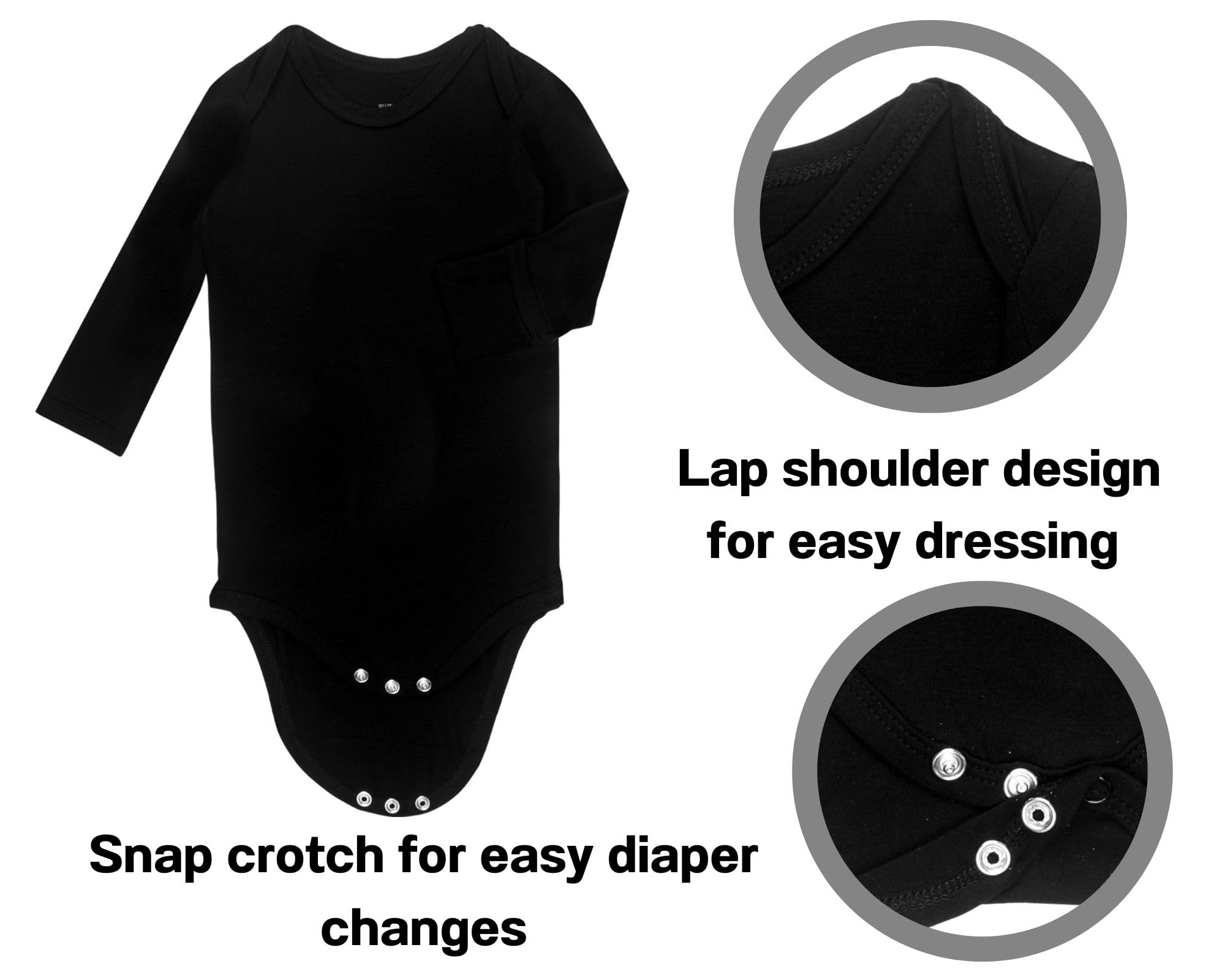 GUISBY Baby Rayon made from Bamboo Bodysuit, Cozy Long Sleeve Bodysuits Sleep'N Play Romper Black 3-6 Months