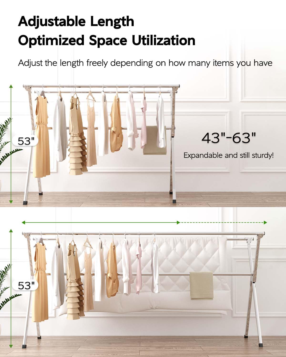 Vikaqi Clothes Drying Rack 63 Inches Folding Indoor Outdoor, Drying Rack Clothing Collapsible, Foldable Portable Laundry Drying Rack, Heavy Duty Laundry Hanger Dryer Rack, with 20 Hooks 12 Clips