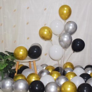 300 Pcs Gold Silver and Black White 5 Inch Balloons Metallic Chrome Shiny Assorted Colors Latex Small Balloon for Wedding Birthday Graduation Baby Shower Christmas Valentine’s Day Party Decorations