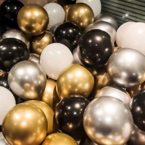 300 Pcs Gold Silver and Black White 5 Inch Balloons Metallic Chrome Shiny Assorted Colors Latex Small Balloon for Wedding Birthday Graduation Baby Shower Christmas Valentine’s Day Party Decorations