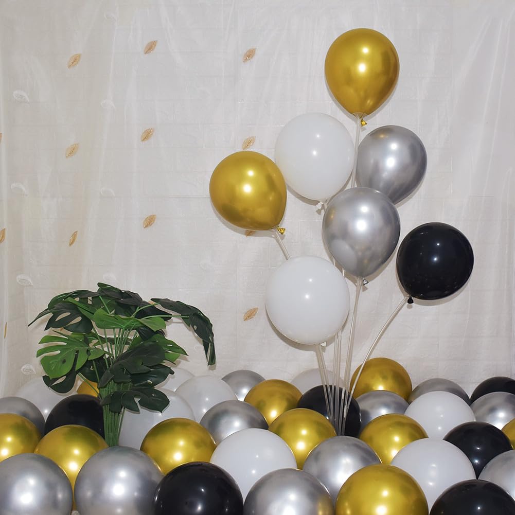 300 Pcs Gold Silver and Black White 5 Inch Balloons Metallic Chrome Shiny Assorted Colors Latex Small Balloon for Wedding Birthday Graduation Baby Shower Christmas Valentine’s Day Party Decorations