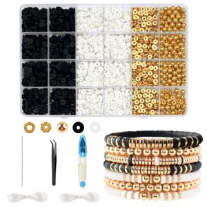 semata friendship bracelet making kit for girls clay beads, white clay - gold beads for bracelets making & jewelry making