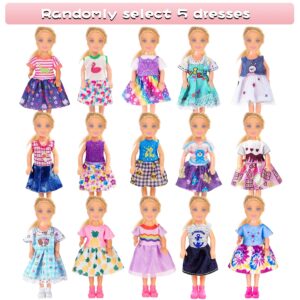 16pcs Doll Clothes and Accessories for 5.3 inch - 6 inch Dolls Include 3 Tops, 3 Pants for Boy Dolls and 5 Dresses, 3 Bikinis for Girl Dolls and 2 Pairs Shoes (No Doll)