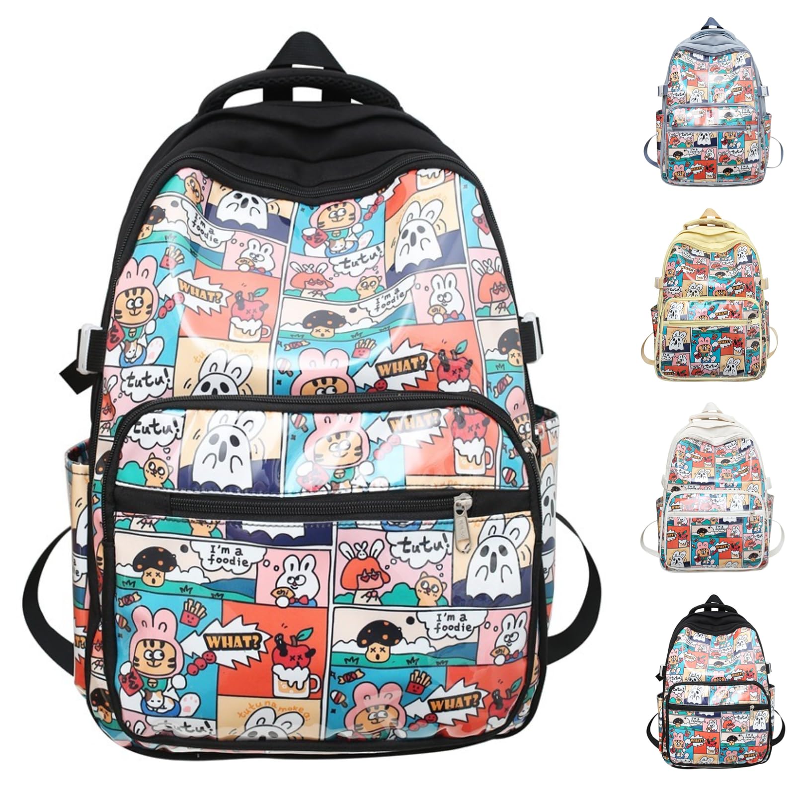 VTTDB Kawaii Backpack with Cute Accessories Large Travel Rucksack Casual Aesthetic Pattern Daypack Laptop Bag for Women Men (black)