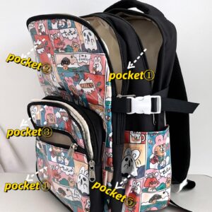 VTTDB Kawaii Backpack with Cute Accessories Large Travel Rucksack Casual Aesthetic Pattern Daypack Laptop Bag for Women Men (black)