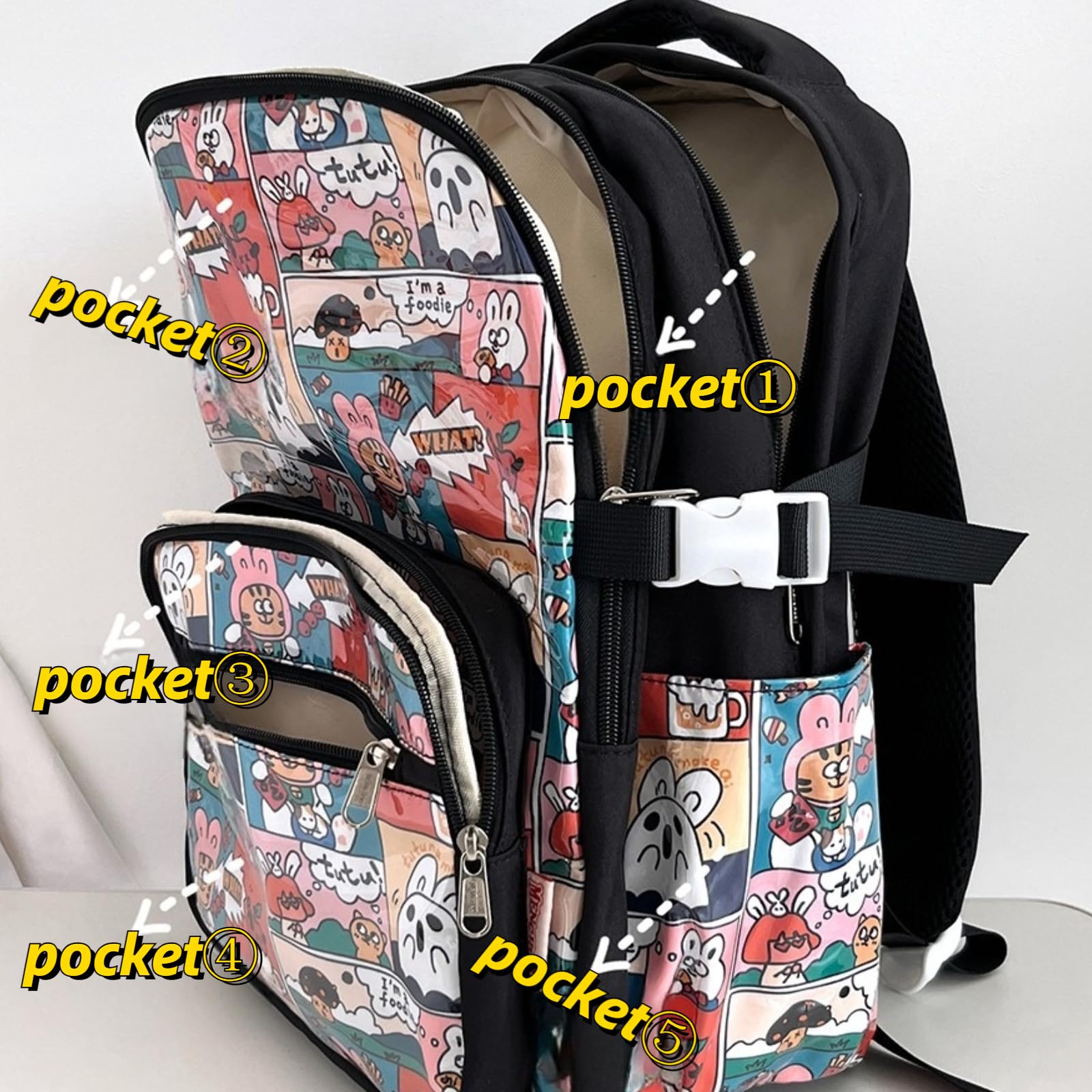 VTTDB Kawaii Backpack with Cute Accessories Large Travel Rucksack Casual Aesthetic Pattern Daypack Laptop Bag for Women Men (black)