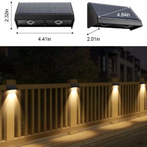 Solar Powered Fence Lights Outdoor Wall Mount LED Decorative Waterproof Yard Lamps for Outside Stair, Rail, Deck, Backyard, House Patio, Pool, Design for Long-Lasting Dusk to Dawn, Warm White 4 Pack